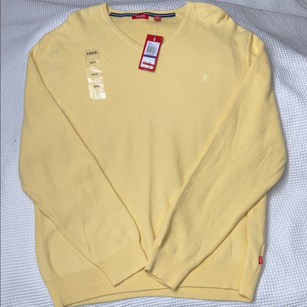 Izod Men's V-Neck Sweater in Soft Yellow - XXL